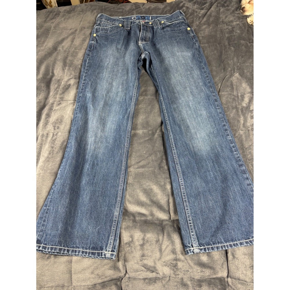 Coogi Mens Straight Leg Jeans Blue Medium Wash Embroidered Logo W34 L34